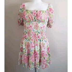 Sky to Moon Pink Floral Coquette Fairy Mini Baby Doll Dress‎ Women's Sz Med